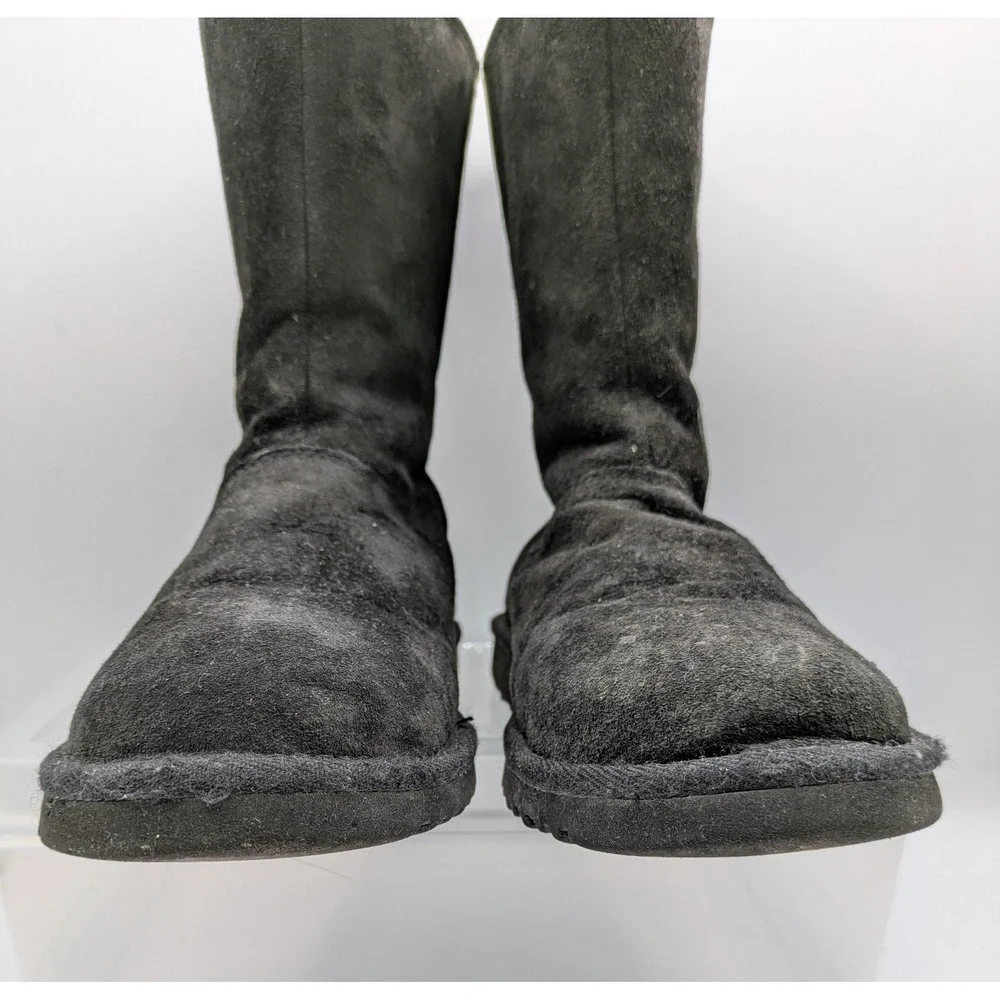 UGG Australia Boots Kids Size 4 Black Suede Shearling Zip Mid Calf Winter